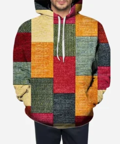 Vintage 90s 3d Printed Plaid Pattern Casual Hoodie