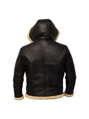 B3 Black Bomber Shearling Leather Jacket - Image 2