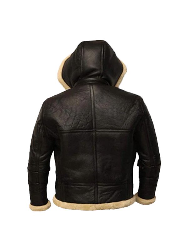 B3 Black Bomber Shearling Leather Jacket - Image 2