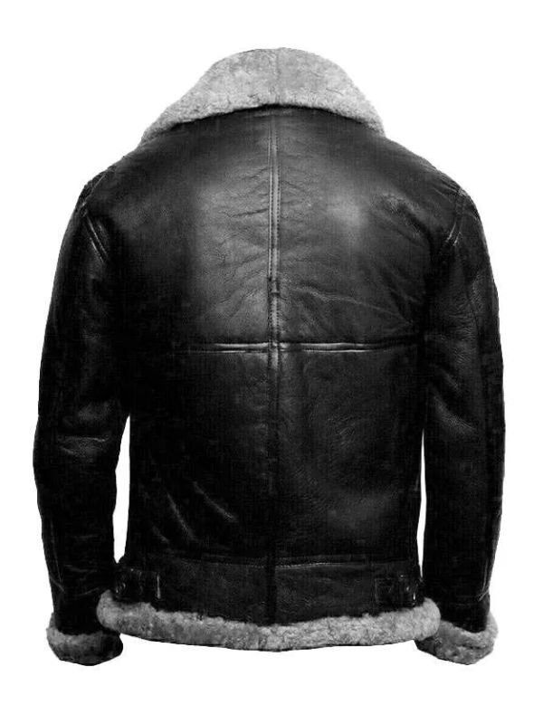 B3 Bomber Black Fur Pilot Jacket - Image 2