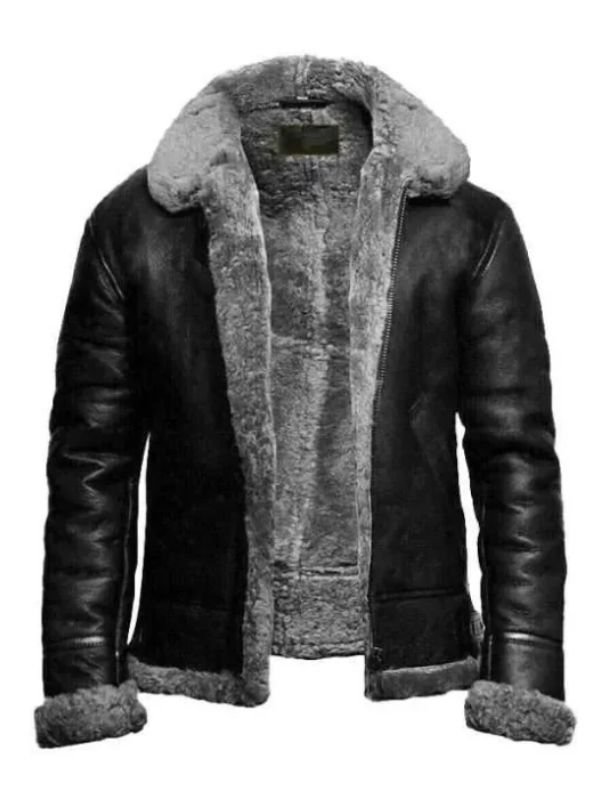 B3 Bomber Black Fur Pilot Jacket