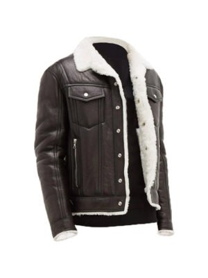 Men Black Streetstyle Shearling Jacket - Image 2