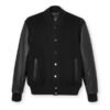 Men Black Varsity Leather Bomber Jacket