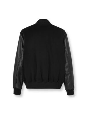 Men Black Varsity Leather Bomber Jacket - Image 2