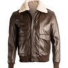Men Brown Shearling Bomber Leather Jacket