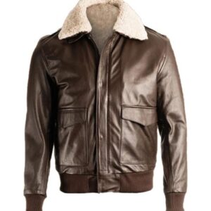 Men Brown Shearling Bomber Leather Jacket