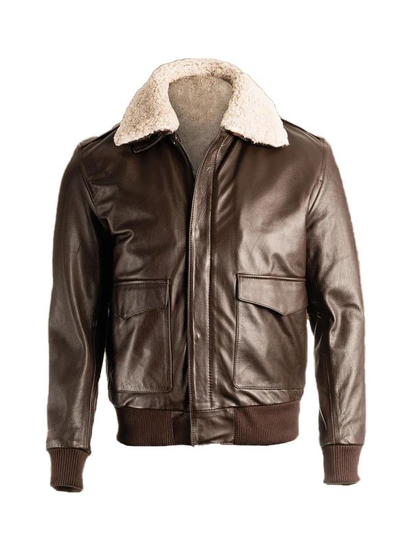 Men Brown Shearling Bomber Leather Jacket