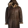 Men Brown Shearling Bomber Hooded Coat