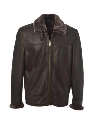 Men Brown Pilot Shearling Bomber Leather Jacket