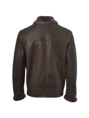 Men Brown Pilot Shearling Bomber Leather Jacket - Image 2