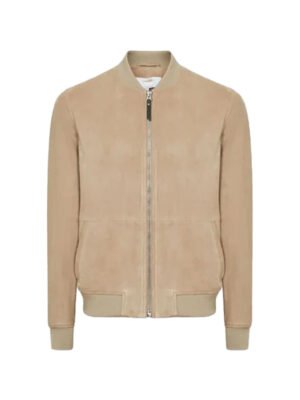 Mens Brown Suede Real Leather Bomber Jacket