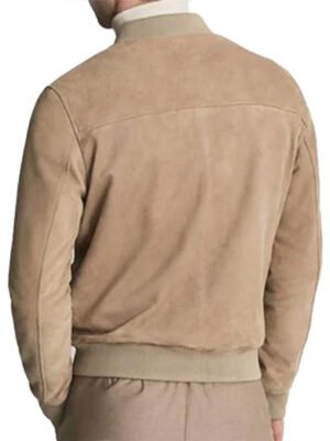 Mens Brown Suede Real Leather Bomber Jacket - Image 2