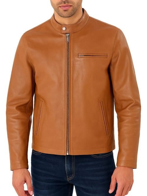 Mens Brown Classic Collar Leather Jacket