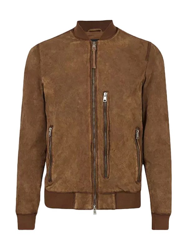 Mens Brown Suede Leather Bomber Jacket