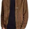 Mens Brown Suede Leather Bomber Jacket