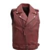 Red Leather Motorcycle Vest For Mens