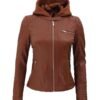 Womens Cafe Racer Brown Leather Jacket