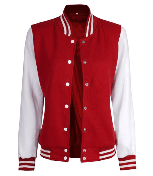 Womens Red & White Letterman Jacket