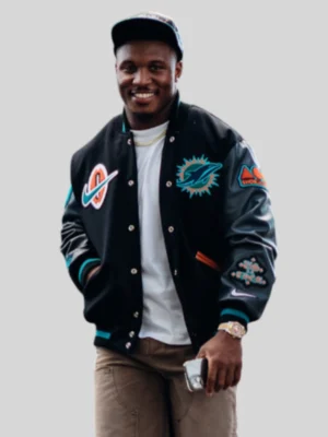Malik Washington Rivalries Miami Dolphins Varsity Jacket - Image 4