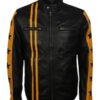 Men’s Biker Yellow Star Black Leather Jacket