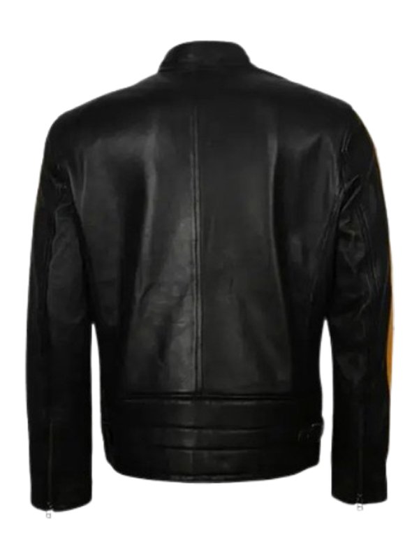 Men’s Biker Yellow Star Black Leather Jacket