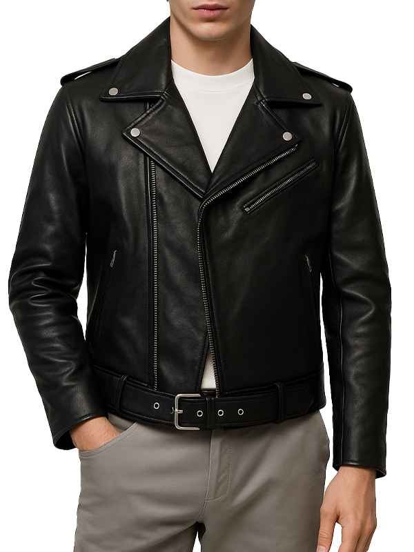 Mens Black Double-Zip Moto Jacket