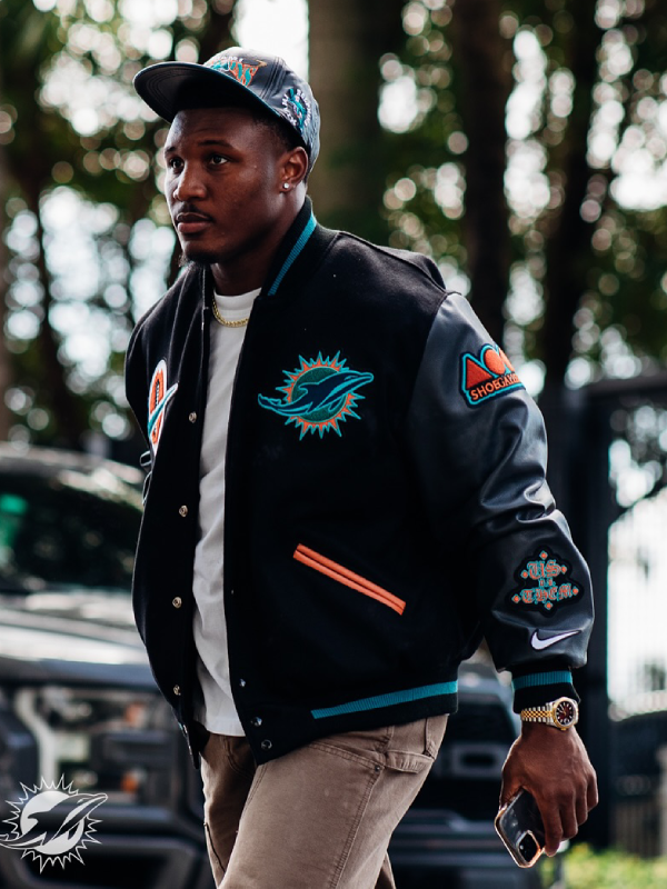Malik Washington Rivalries Miami Dolphins Varsity Jacket - Image 3