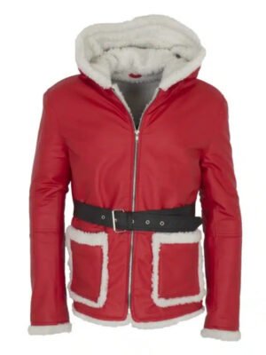 Santa Claus Christmas Red Fur Leather Coat Jacket