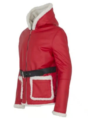 Santa Claus Christmas Red Fur Leather Coat Jacket - Image 2