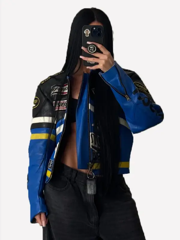 Blue Vanson Leather Motorcycle Jacket - Image 3