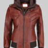 Brown Bomber Jacket with Removable Hoodie