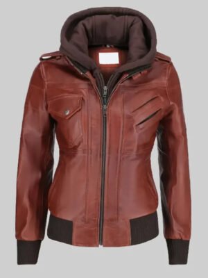 Brown Bomber Jacket with Removable Hoodie