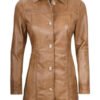 Brown Sheepskin Long Leather Coat For Womens