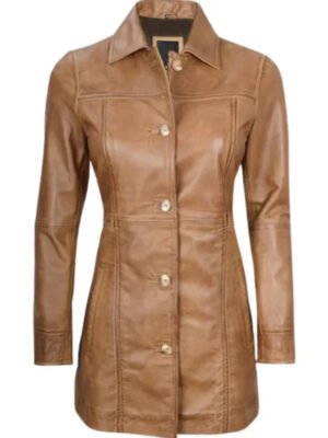 Brown Sheepskin Long Leather Coat For Womens