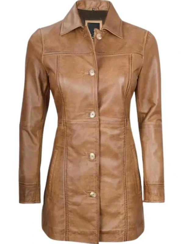 Brown Sheepskin Long Leather Coat For Womens