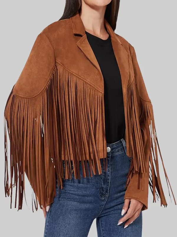 Brown Western Style Fringed Jacket - Image 3