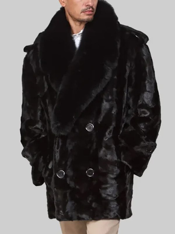 Men’s Black Mink Pea Coat - Image 2
