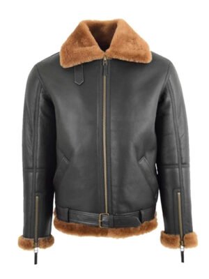 RAF Black B3 Bomber Brown Shearling Jacket