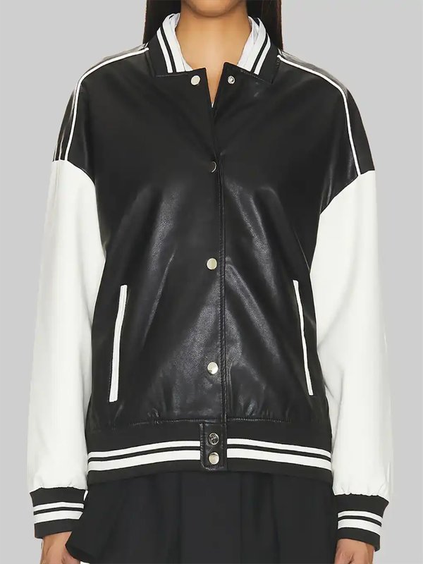 Women’s Black and White Leather Varsity Jacket