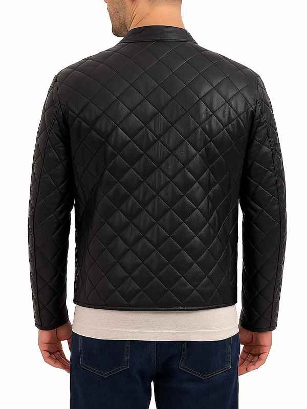 Men’s Classic Style Black Leather Quilted Jacket