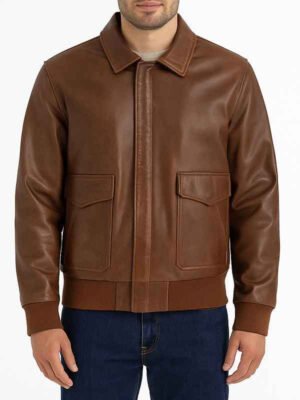 Men’s Plain Brown A2 Bomber Leather Jacket