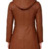 Women’s Shearling Hooded Brown Leather Coat