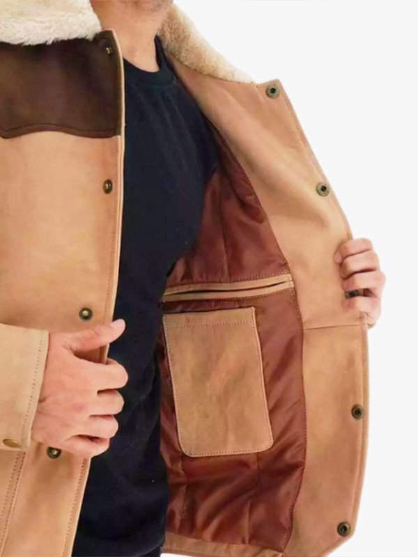 Men's Cowboy Brown Bomber Shearling Suede Leather Jacket
