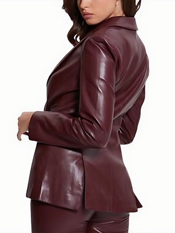 Maroon Leather Blazer For Womens