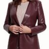 Maroon Leather Blazer For Womens