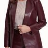 Maroon Leather Blazer For Womens