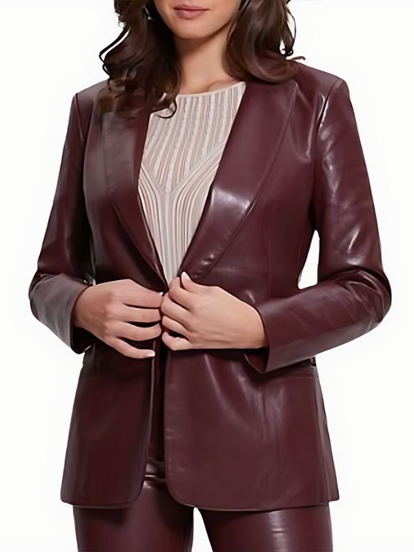 Maroon Leather Blazer For Womens