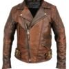 Men’s Brown Distressed Cafe Racer Leather Jacket