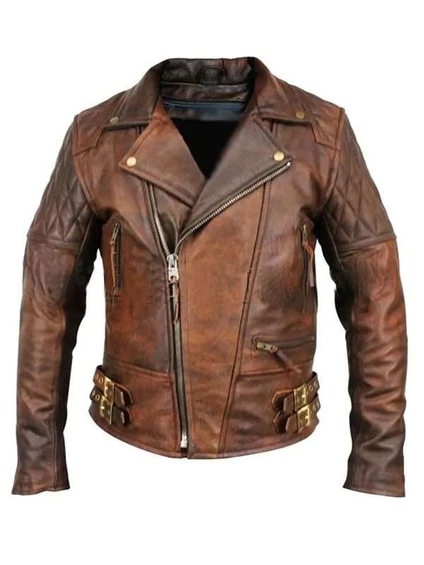 Men’s Brown Distressed Cafe Racer Leather Jacket
