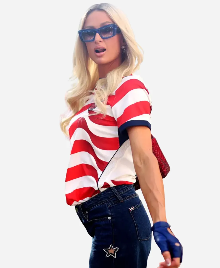 Paris Hilton FIFA World Cup 2026 USA Striped Shirt